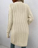 Solid Cable-Knit Open-Front Button Pocket Loose Long Cardigan