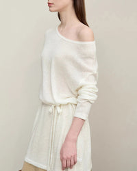 Stylish Round Neck Off-Shoulder Tie Sweater
