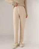 Merino Wool Solid High Waist Knit Pencil Trousers