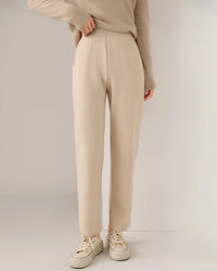 Merino Wool Solid High Waist Knit Pencil Trousers