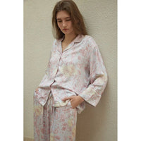 Rayon Satin Floral Print Lapel Pajamas