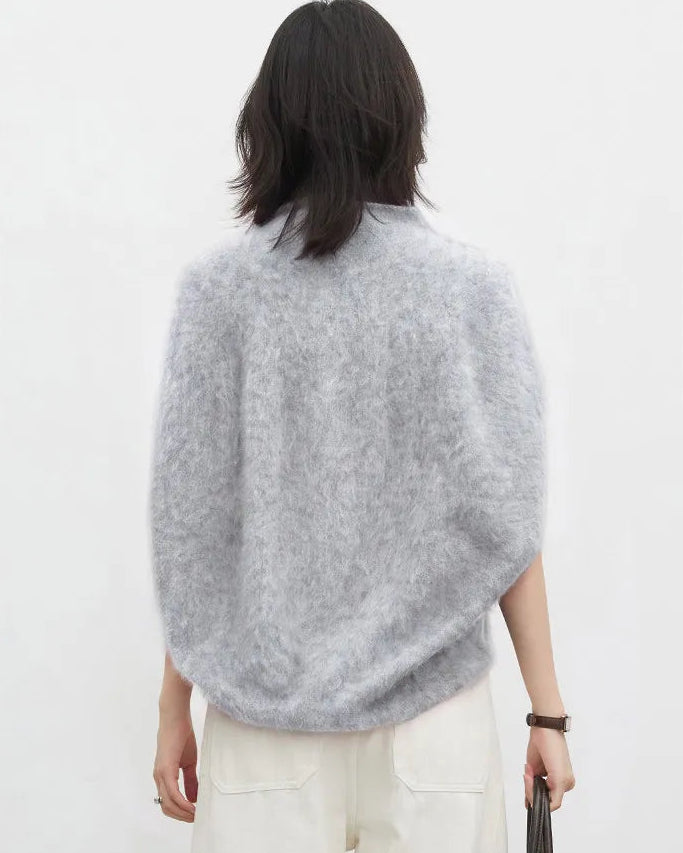 Wool Cashmere Turtleneck Sleeveless Loose Knit Sweater
