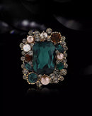Retro Baroque-Style Square Crystal Brooch