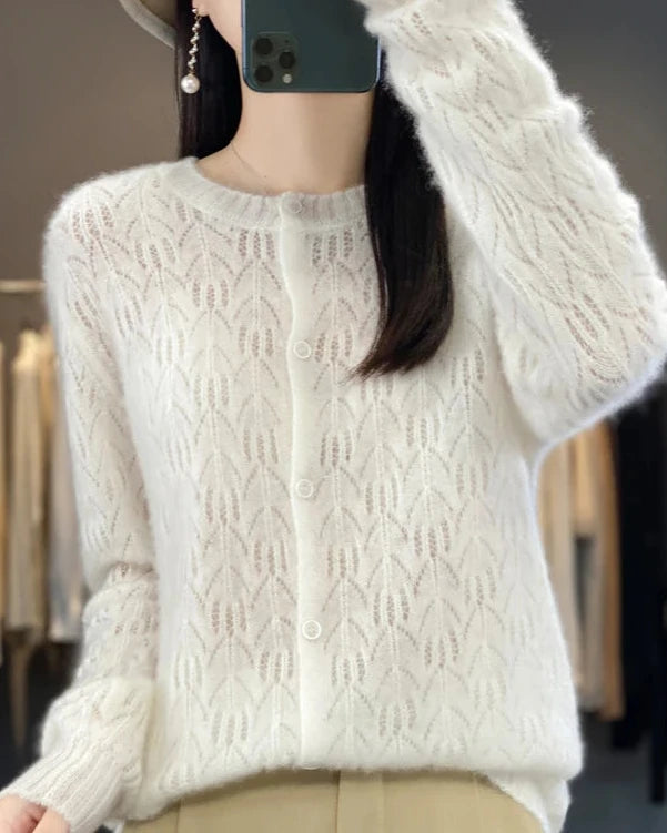 Thick Button-Front Merino Wool Cardigan