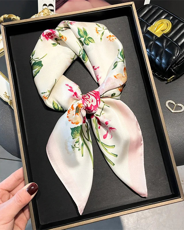 Floral Print Satin Square Scarf