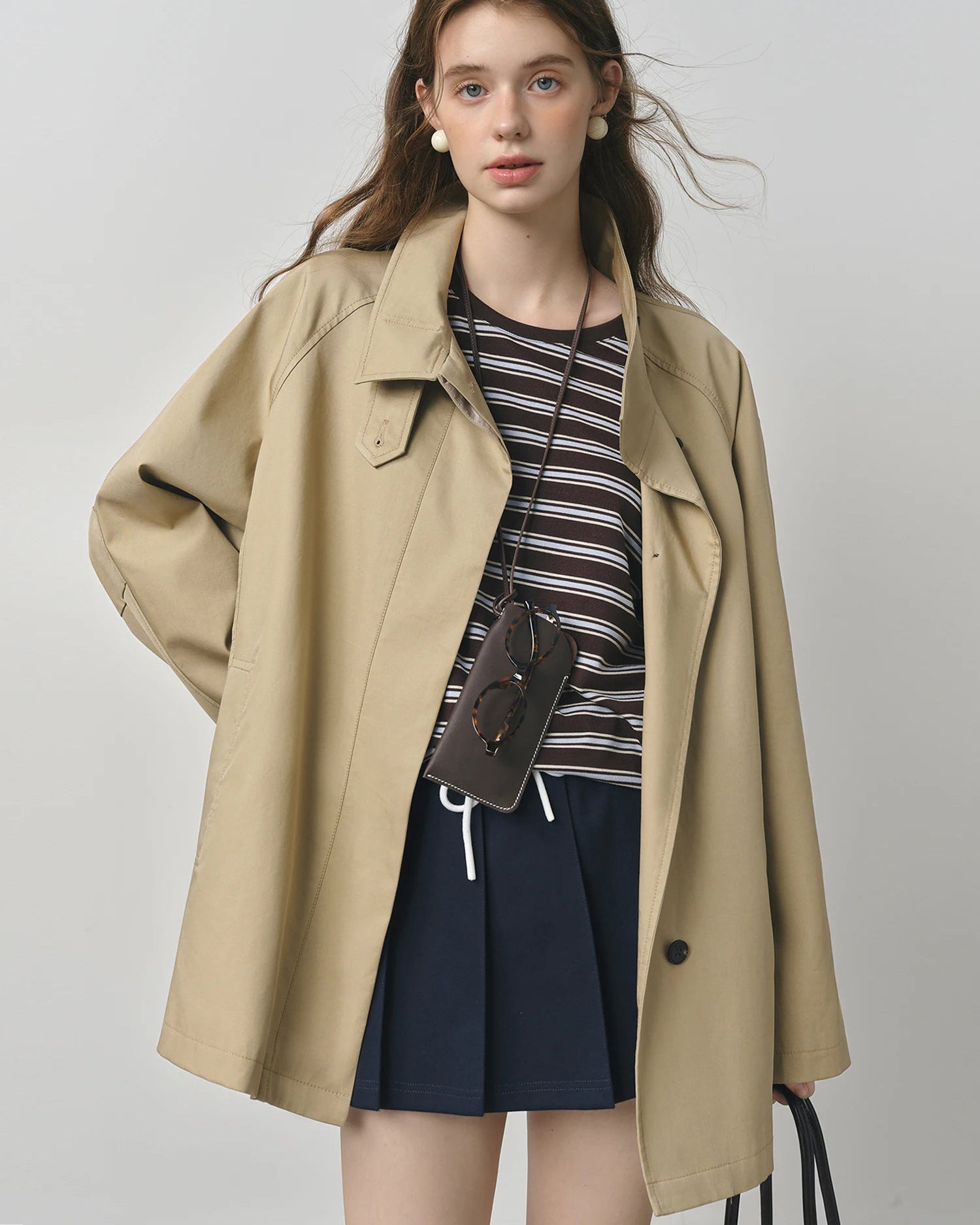 Short Stand Collar Windbreaker Trench Jacket