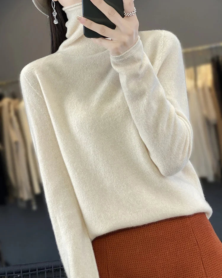 Seamless Merino Wool Turtleneck Sweater