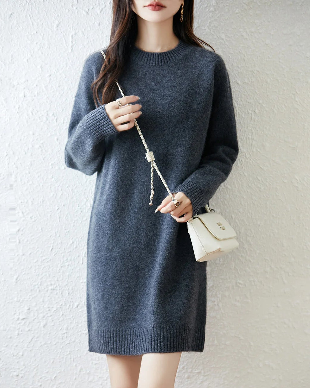 Longline Merino Wool Crewneck Sweater