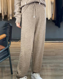 Wool Blend Hooded Zip Cardigan & Wide-Leg Pants Set