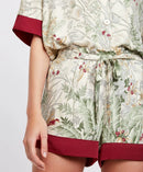 Printed Short Sleeve Shirt & Shorts Satin Pajamas Set