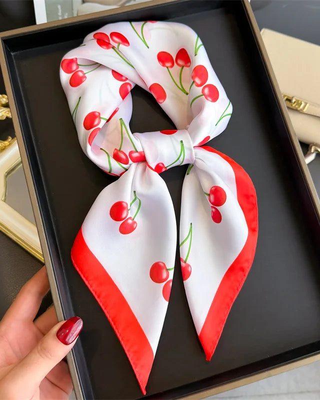 Floral Print Satin Square Scarf
