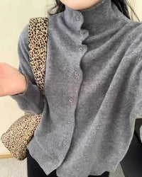 French-Style High-Neck Cashmere Knitted Cardigan