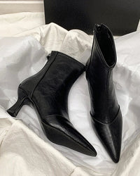 Stylish Pointed-Toe Zipper Chunky Heel Ankle Boots