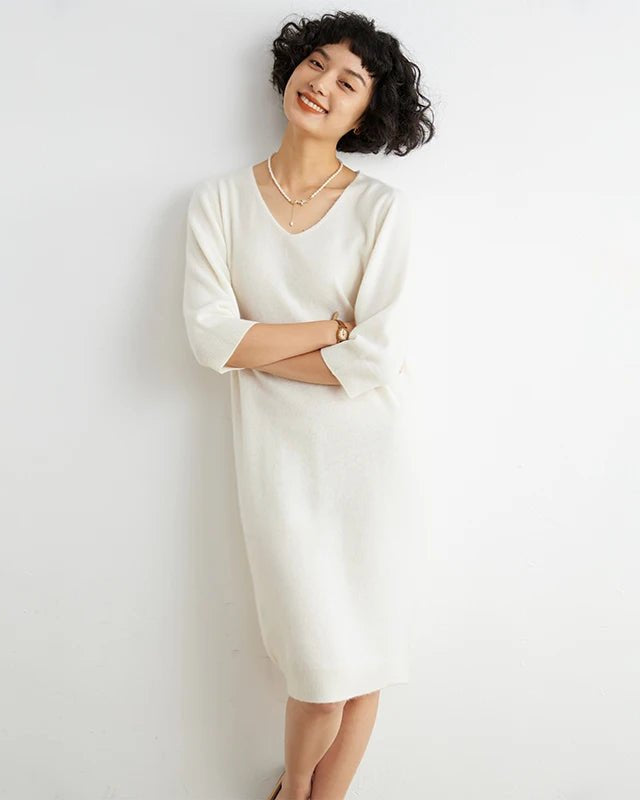 Cashmere Half Sleeve Sweater Dress