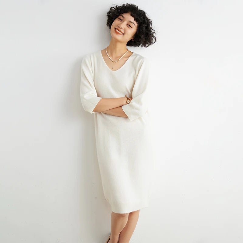 Cashmere Half Sleeve Sweater Dress