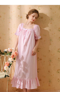 Palace Style Short Sleeve Cotton Pajama Dress
