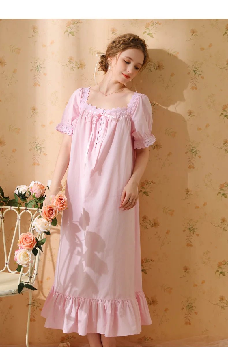 Palace Style Short Sleeve Cotton Pajama Dress