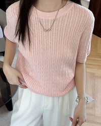 Pure Cotton Crew Neck Short-Sleeve Knit T-Shirt