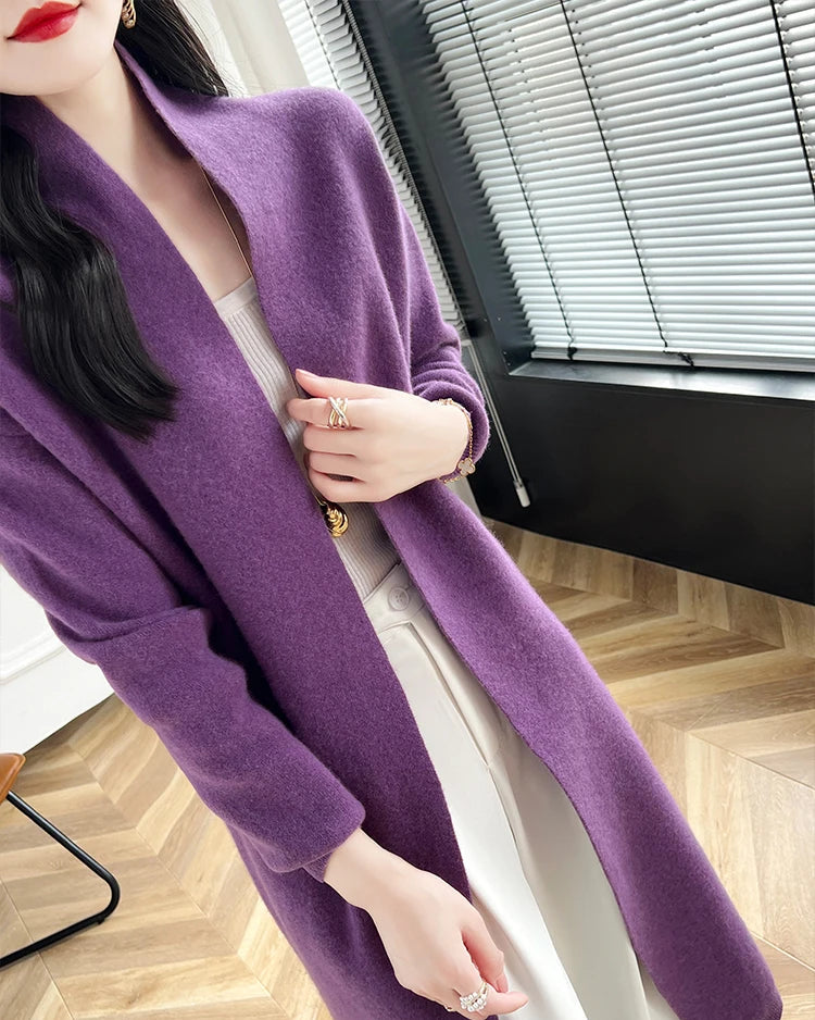 Loose-Fitting Long Wool Cardigan Sweater