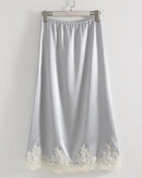Satin And Lace-Paneled A-Line Midi Skirt
