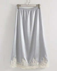 Satin And Lace-Paneled A-Line Midi Skirt