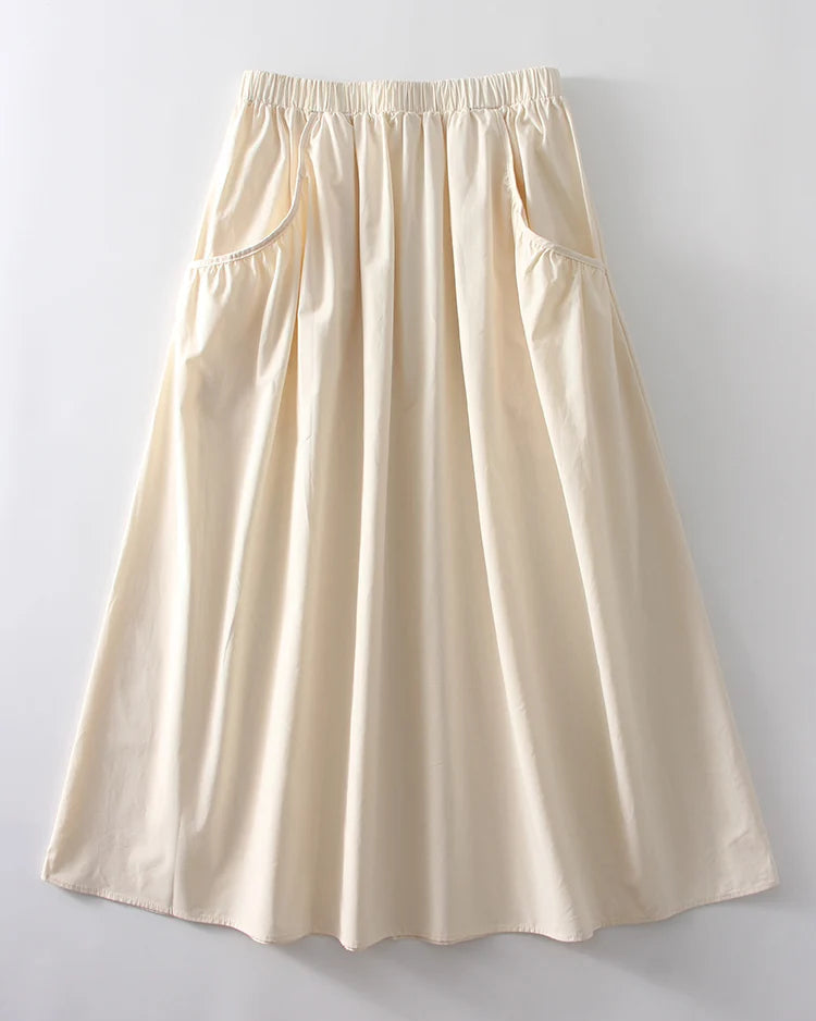 Twill Midi Skirt With Pockets And Pleats
