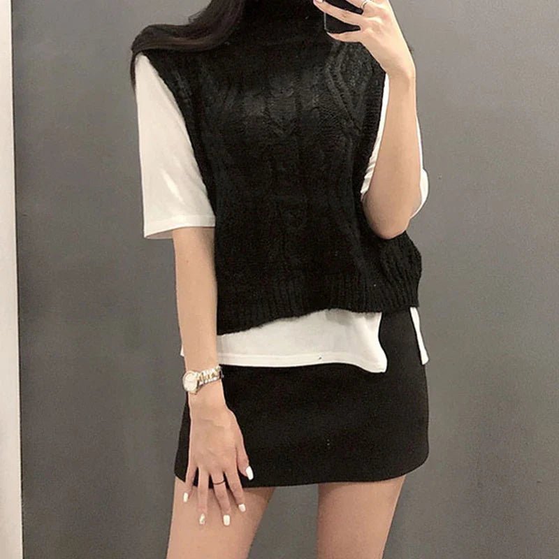 Half High Collar Vintage Vest Sweater