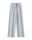 Wool Casual Drawstring Stretch Wide-Leg Pants