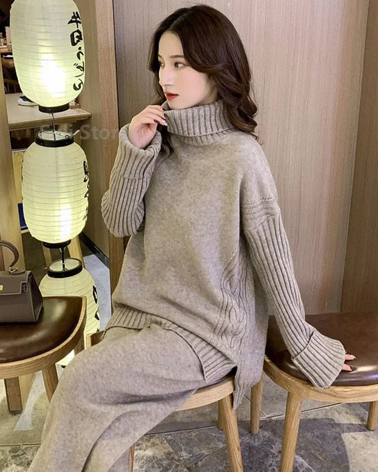 Oversized Turtleneck Sweater And Wide-Leg Trousers Set