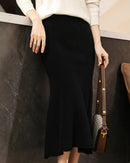 Merino Wool Knit Trumpet Midi Skirt