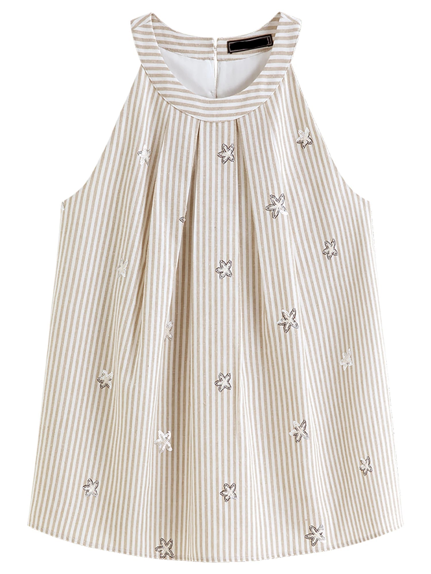 Striped Embroidered Sleeveless Blouse