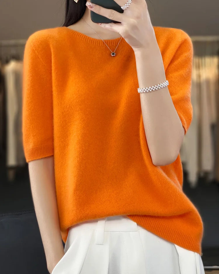Extrafine Merino Wool Short-Sleeve Sweater