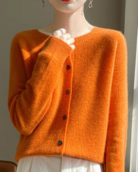 Merino Wool O-Neck Button Cardigan