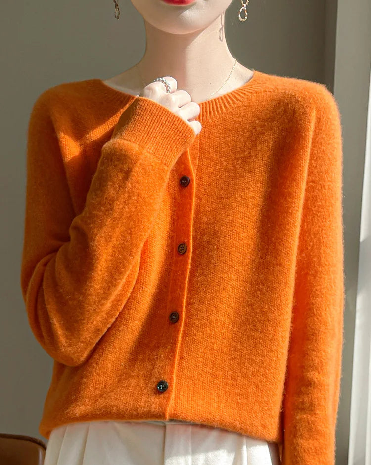 Merino Wool O-Neck Button Cardigan
