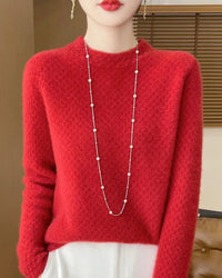 Solid Mock Neck Loose Thick Knit Pullover