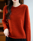 Pointelle Merino Wool Crewneck Sweater