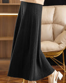 Elegant Pleated Wool A-Line Long Skirt