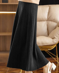 Elegant Pleated Wool A-Line Long Skirt
