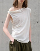 Casual Linen Cotton Irregular Shoulder T-Shirt