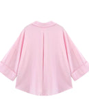 Casual Rolled-Up Wide-Sleeve Striped Shirt