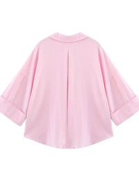 Casual Rolled-Up Wide-Sleeve Striped Shirt