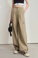 Solid Drawstring Wide-leg Pants