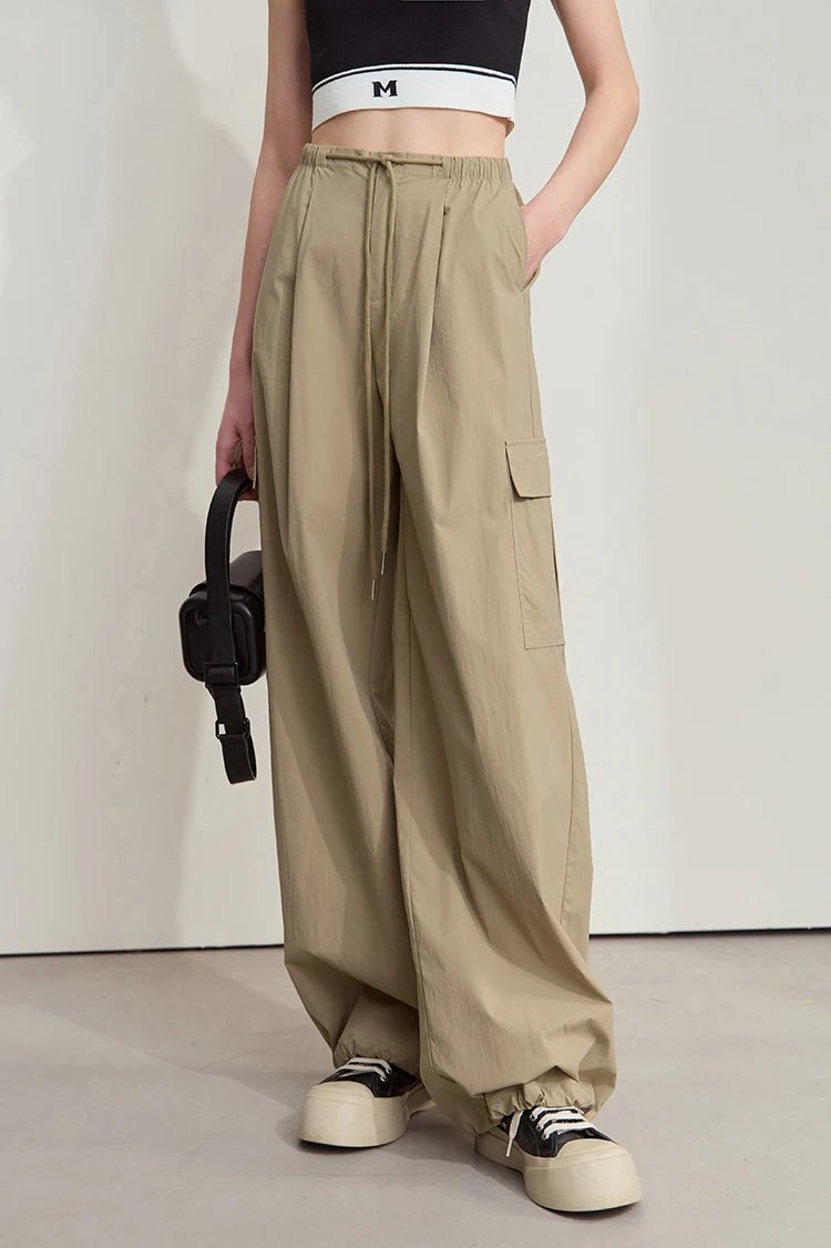 Solid Drawstring Wide-leg Pants