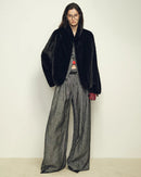 Faux Mink Fur Solid Stand Collar Pocket Short Coat