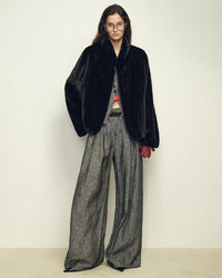 Faux Mink Fur Solid Stand Collar Pocket Short Coat