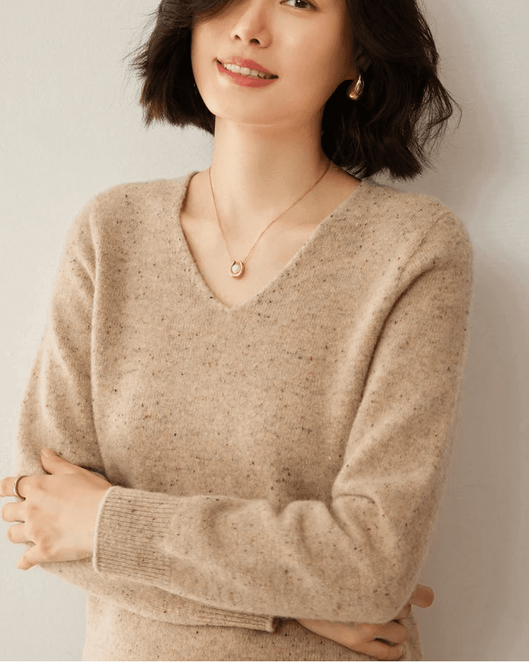 Soft Wool Long-Sleeved V-Neck Knit Sweater