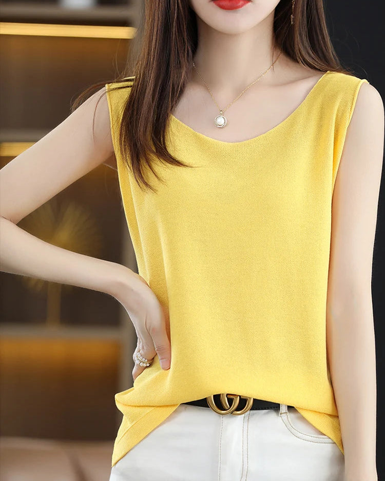 Side-Slit Sleeveless Knit Vest