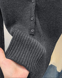 V-Neck Cotton Blend Knit Pullover