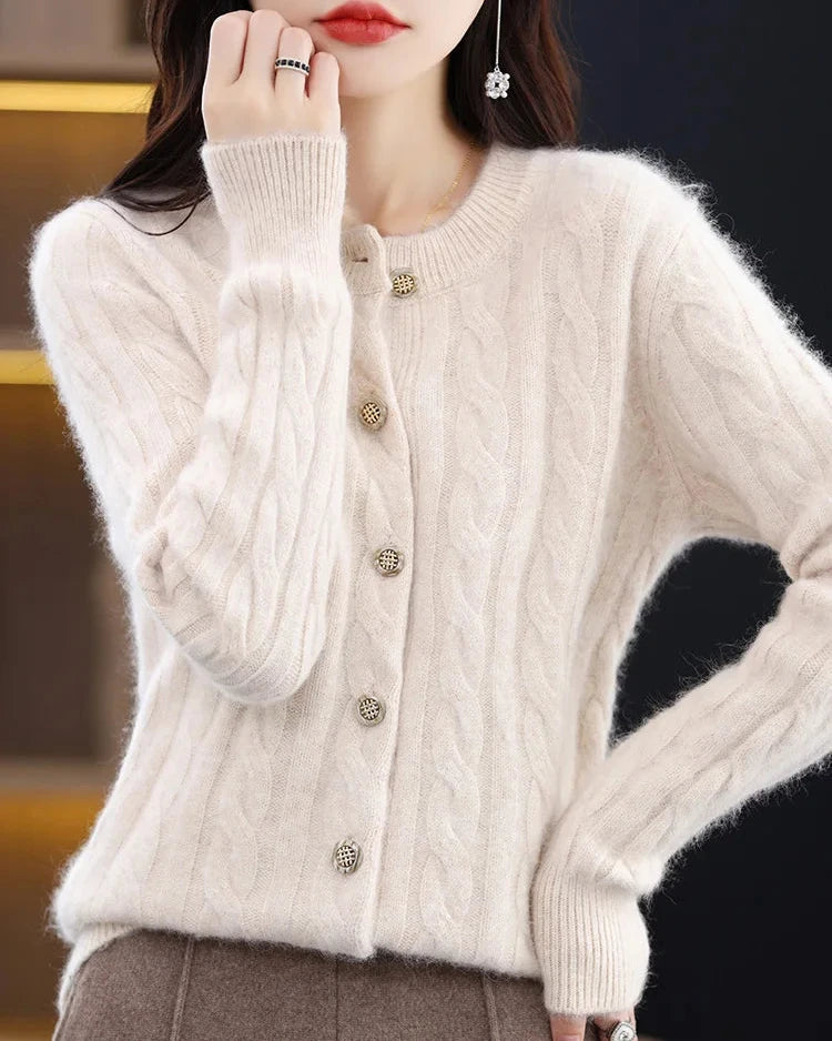 Mink Cashmere Cable Knit Cardigan