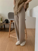 Drawstring Ribbed Knitted Wide Leg Sweatpants